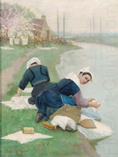 Lionel Walden Women Washing Laundry on a River Bank, oil painting by Lionel Walden china oil painting image